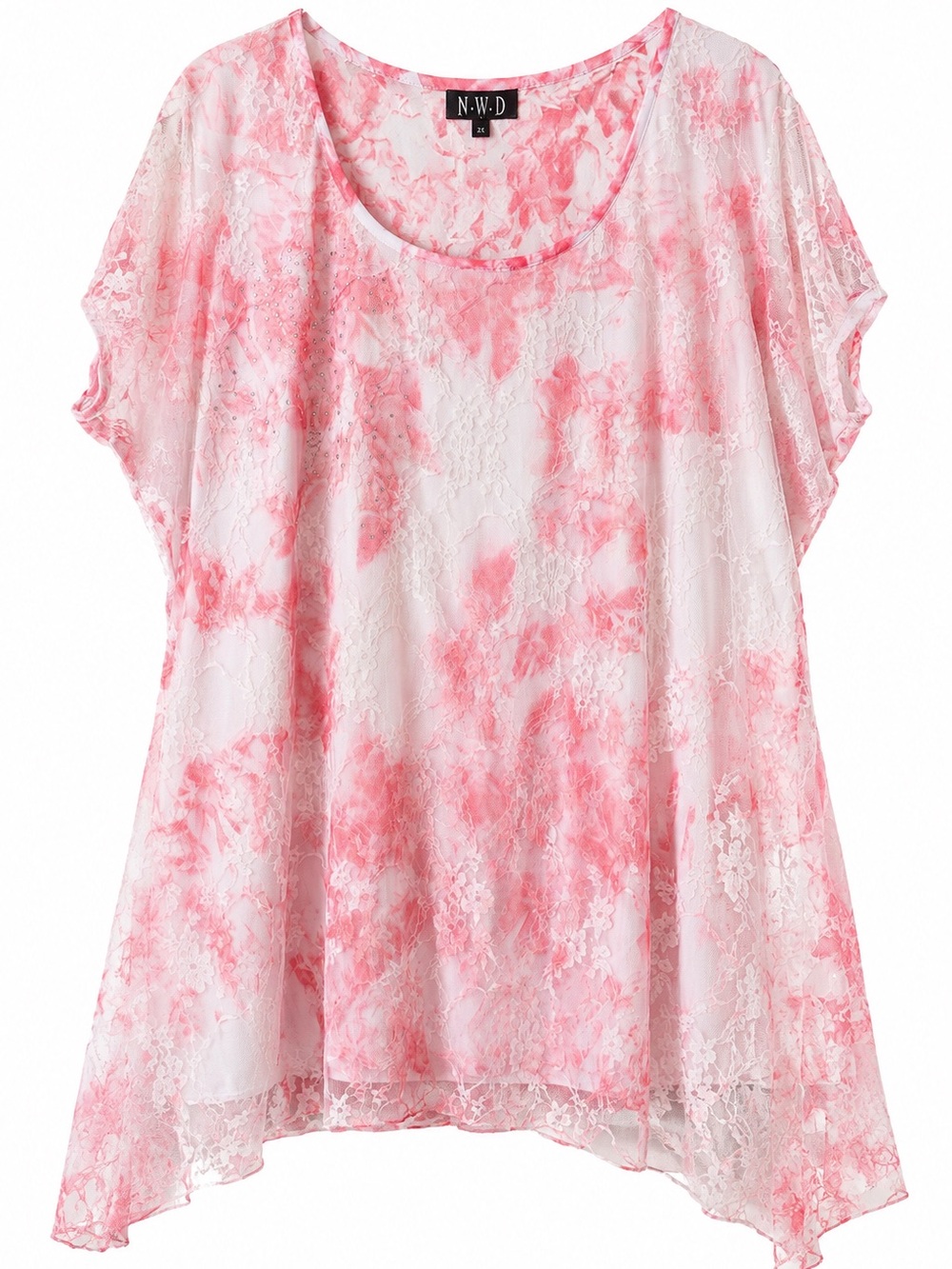 NWD | Pink Marble Lace Overlay Womens Top